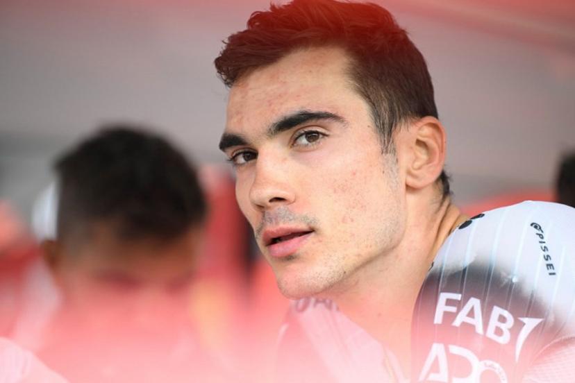 Team UAE's Spanish rider Juan Ayuso looks on after winning the seventh stage of the Vuelta a Espana, a 187 km race between Andorra la Vella and Cerler, on August 29, 2025.    Josep LAGO / AFP