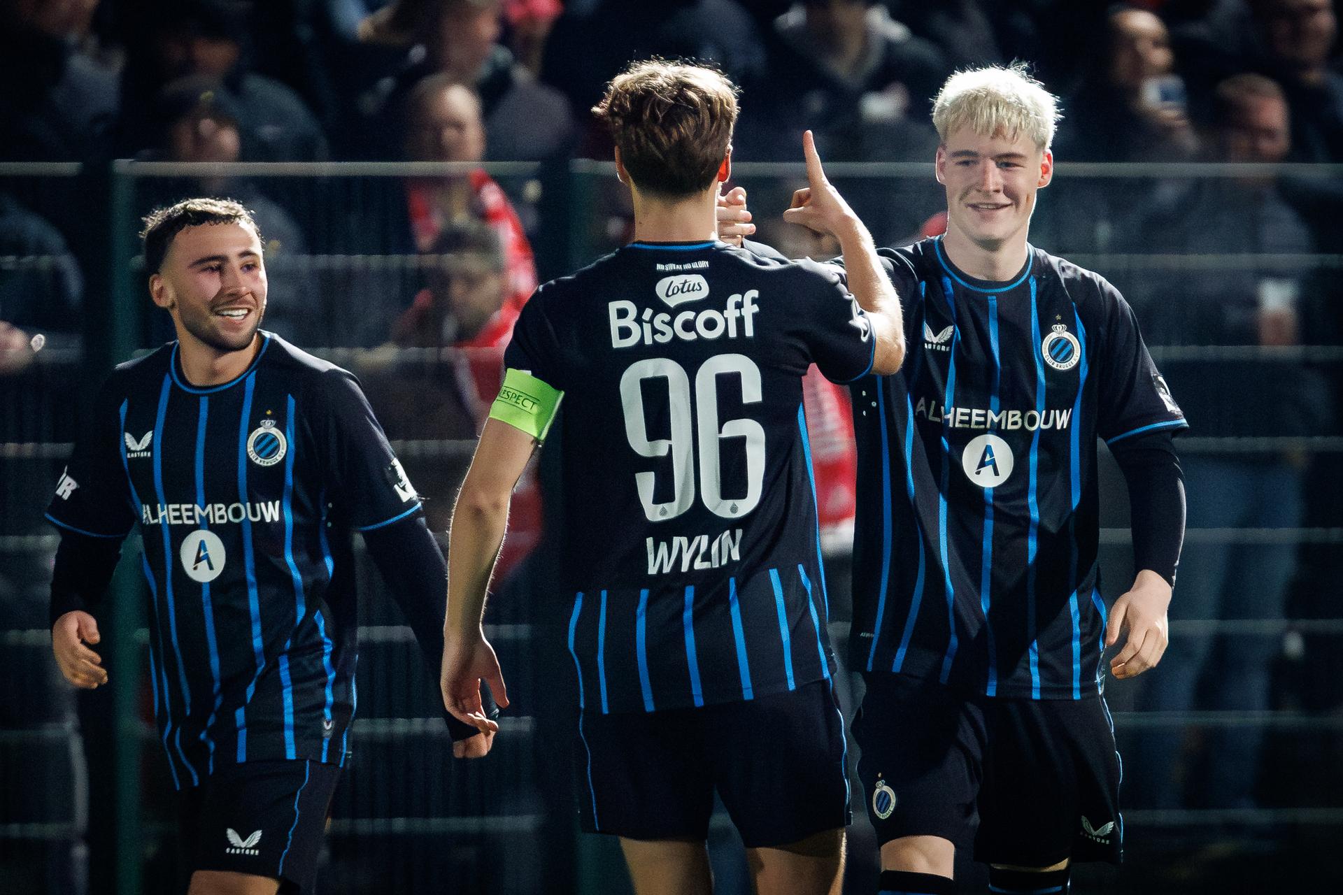 Club's Jakke Van Britsom celebrates after scoring during a soccer game between Club NXT and KV Kortrijk, Tuesday 27 January 2026 in Roeselare, on day 22 of the 2025-2026 'Challenger Pro League' 1B second division of the Belgian championship. BELGA PHOTO KURT DESPLENTER