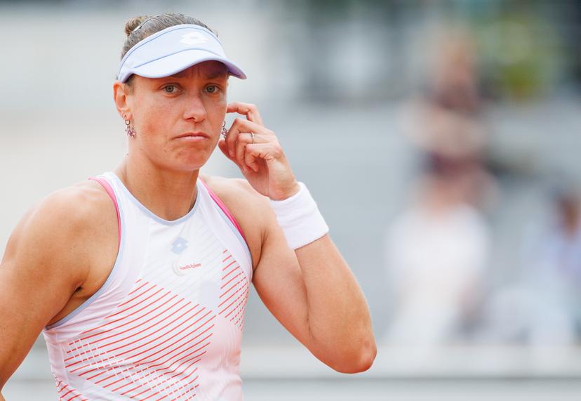 Belgian Yanina Wickmayer reacts during a doubles tennis match between Belgian-Romanian pair Wickmayer - Begu and US-Russian pair Melichar-Martinez - Samsonova, in the second round of the women's doubles at the Roland Garros Grand Slam tennis tournament, Saturday 31 May 2025 in Paris, France. The 2025 edition of Roland Garros takes place from May 24th to June 8th 2025. BELGA PHOTO BENOIT DOPPAGNE