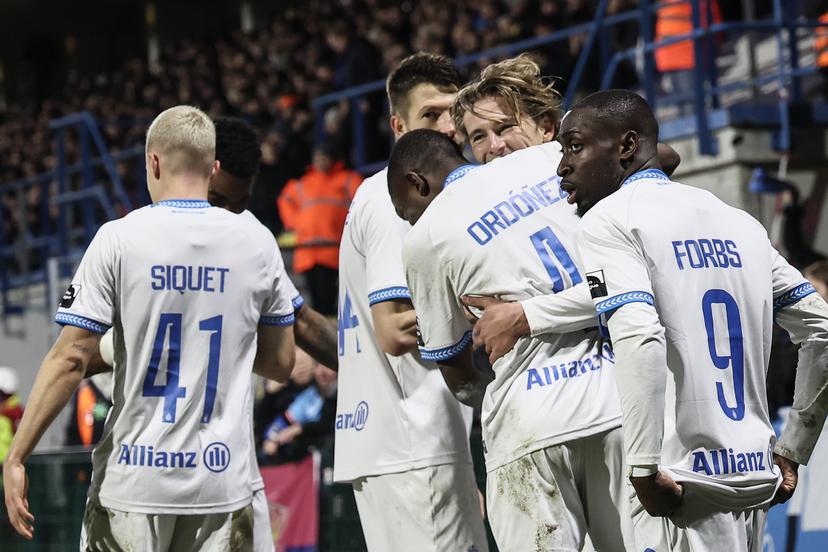 Club's Romeo Vermant celebrates after scoring during a soccer match between FCV Dender EH and Club Brugge, Sunday 14 December 2025 in Denderleeuw, on day 18 of the 2025-2026 'Jupiler Pro League' first division of the Belgian championship. BELGA PHOTO BRUNO FAHY