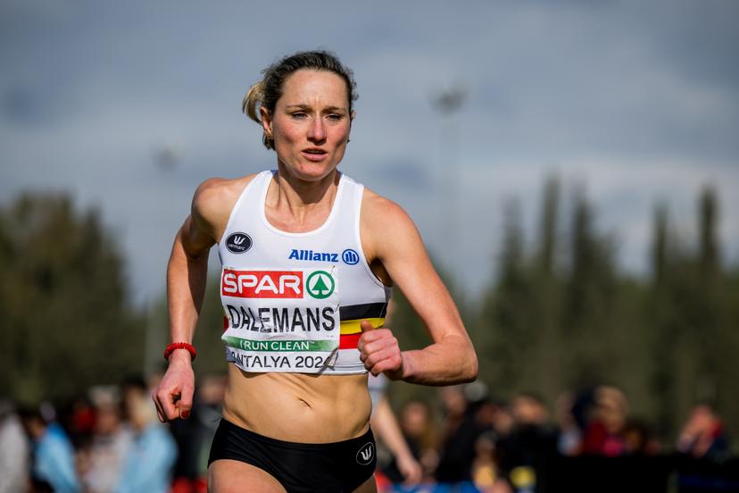 Belgian Eline Dalemans pictured in action during the mixed relay race of the European ross country running championships event in Antalya, Turkey, Sunday 08 December 2024. BELGA PHOTO JASPER JACOBS