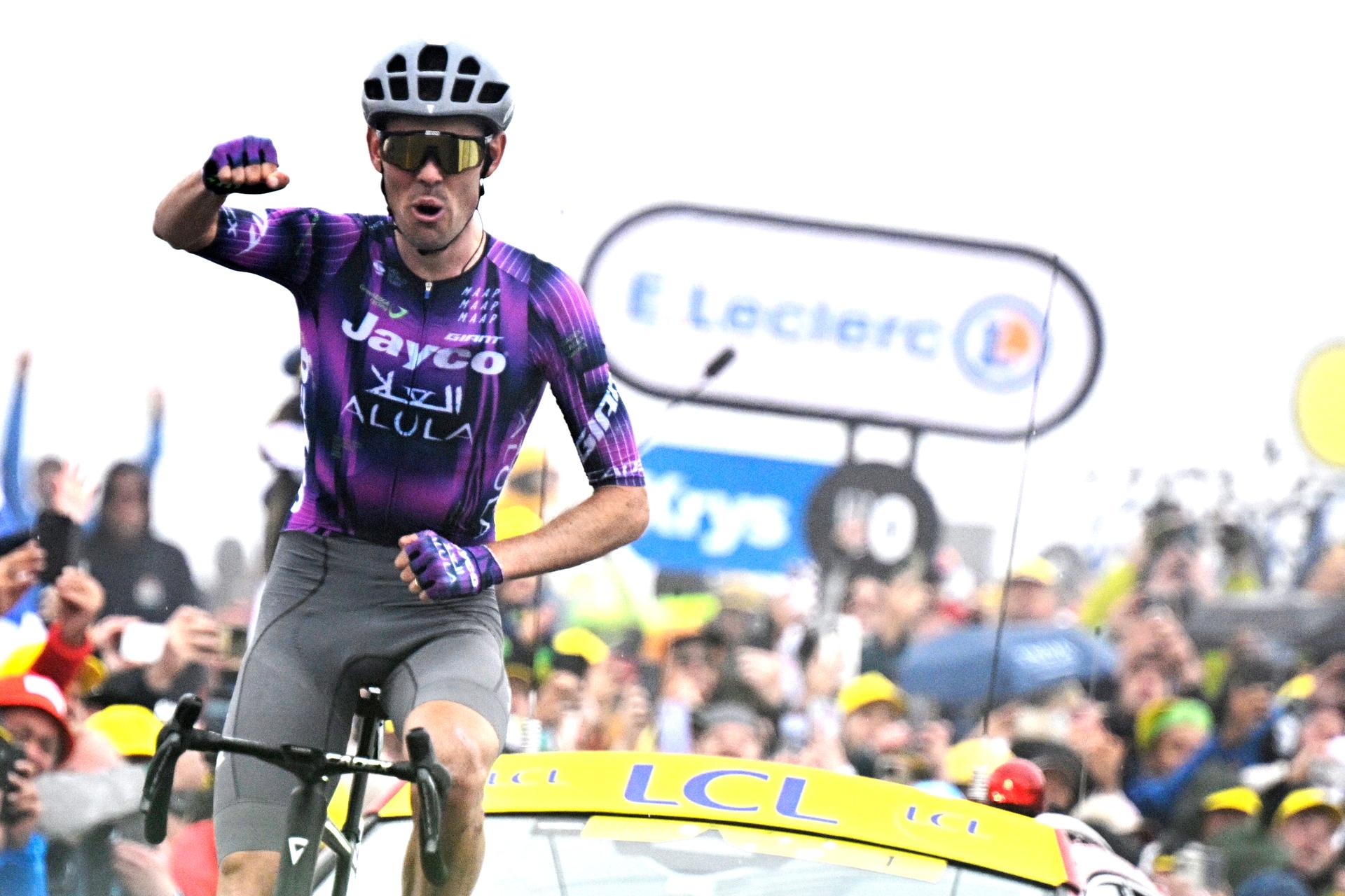 Australian Ben O'Connor of Team Jayco AlUla pictured crossing the finish line of the stage 18 of the 2025 Tour de France cycling race, from Vif to Courchevel Col de la Loze, on Thursday 24 July 2025 in France. The 112th edition of the Tour de France starts on Saturday 5 July in Lille, France, and will finish in Paris, France on the 27th of July.   BELGA PHOTO JASPER JACOBS