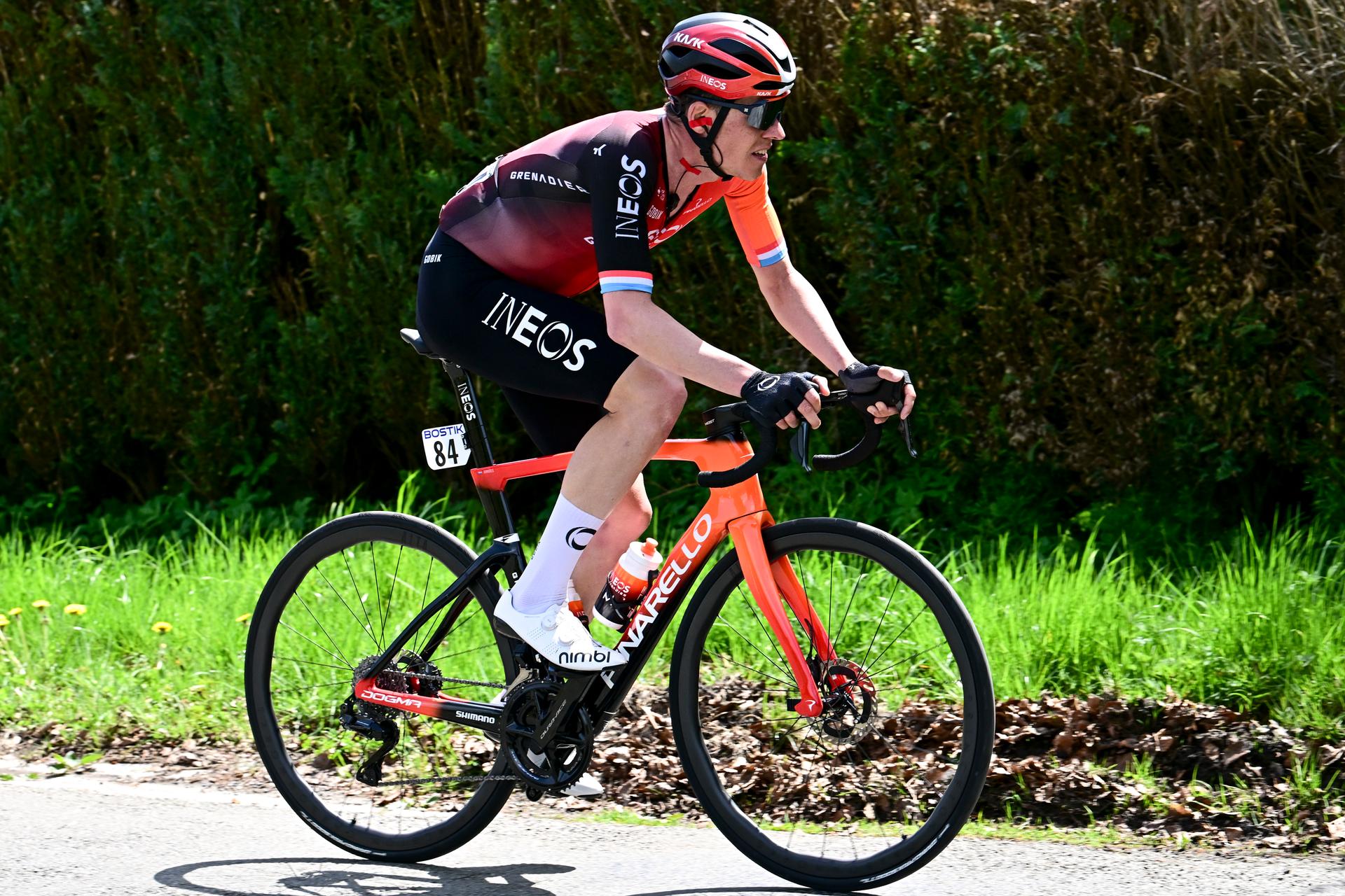Luxembourgish Bob Jungels of Ineos Grenadiers pictured in action during the men elite race of the Liege-Bastogne-Liege one day cycling event, 252km from Liege, over Bastogne to Liege, Sunday 27 April 2025. BELGA PHOTO MAARTEN STRAETEMANS