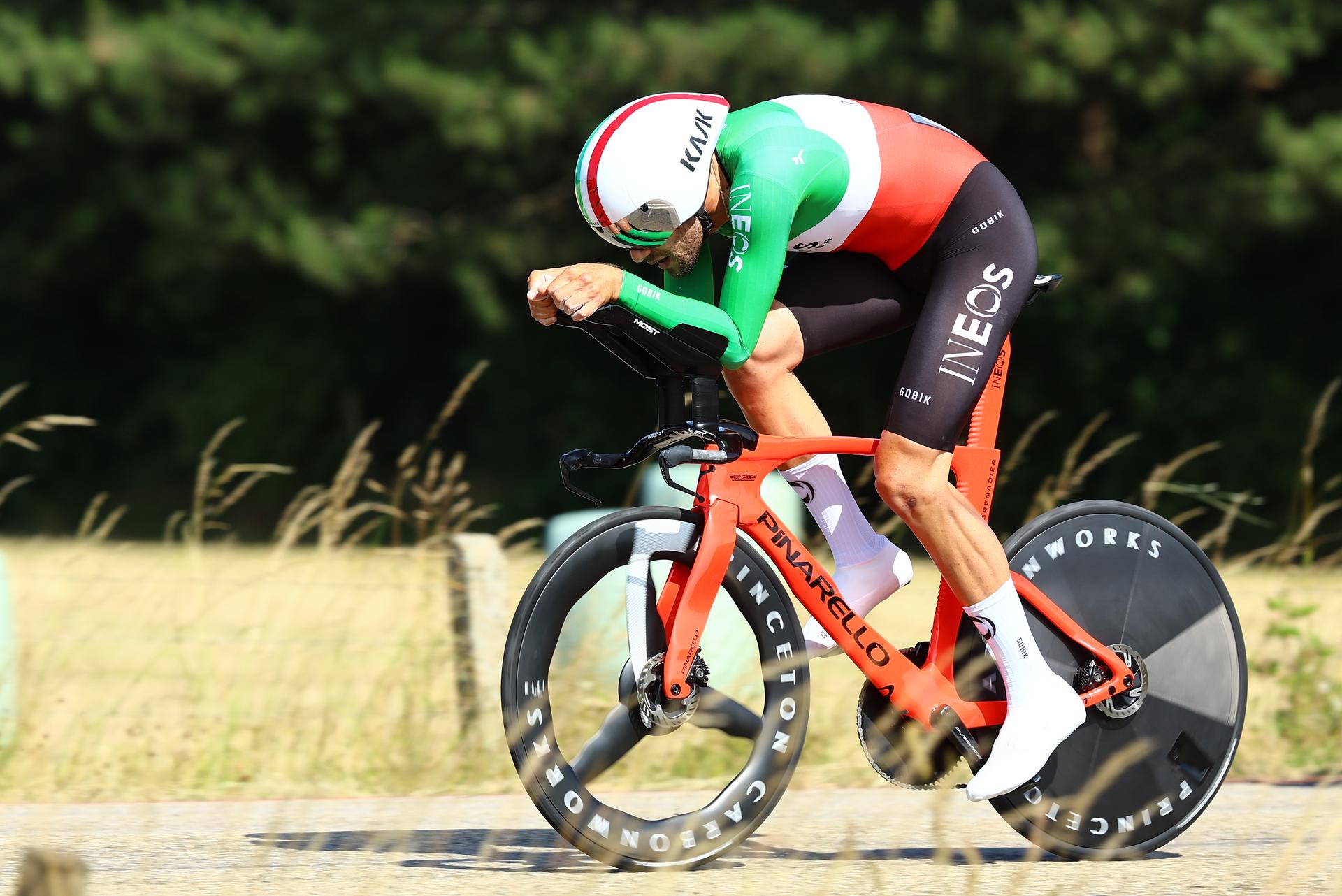 Italian Filippo Ganna of Ineos Grenadiers pictured in action during the third stage of the Baloise Belgium Tour cycling race, a 9,7km individual time trial from Tessenderlo to Ham, Friday 20 June 2025. The Baloise Belgium Tour takes place from 18 to 22 June. BELGA PHOTO DAVID PINTENS