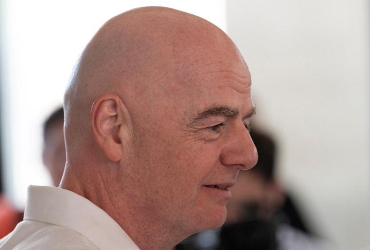 FIFA President Gianni Infantino reacts during his visit to the new Concentration Hotel of the Colombian Football Federation, in Barranquilla, Colombia on February 24, 2026.   FIFA boss Gianni Infantino told AFP on Tuesday he was "very reassured" about Mexico's hosting of games in the World Cup, in his first comments on the violence triggered by the killing of a drug cartel leader. David SALAZAR / AFP