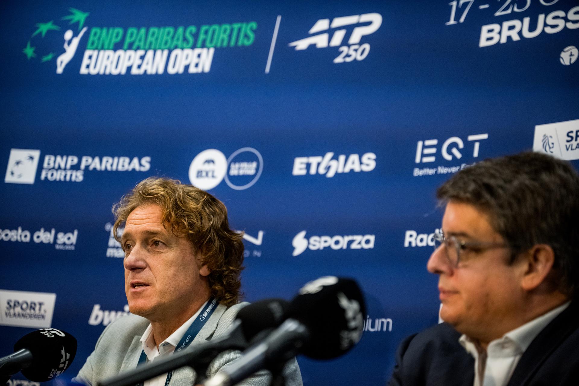 Dick Norman of Belgium and Kristoff Puelinckx, CEO of Tennium pictured during the European Open ATP tennis tournament in Brussels, on Sunday 25 October 2026. This year's edition of the tournament is taking place from 17 to 25 October BELGA PHOTO JASPER JACOBS