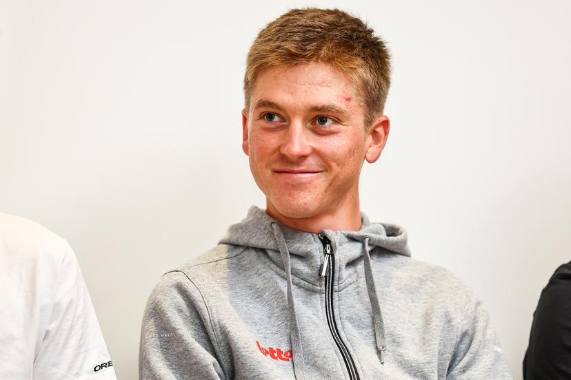 Belgian Jenno Berckmoes of Lotto Cycling Team pictured during a press conference ahead of the 2025 Tour de France cycling race, Wednesday 02 July 2025, in Englos, France. The 112th edition of the Tour de France starts on Saturday 5 July in Lille, France, and will finish in Paris, France on the 27th of July. BELGA PHOTO DAVID PINTENS