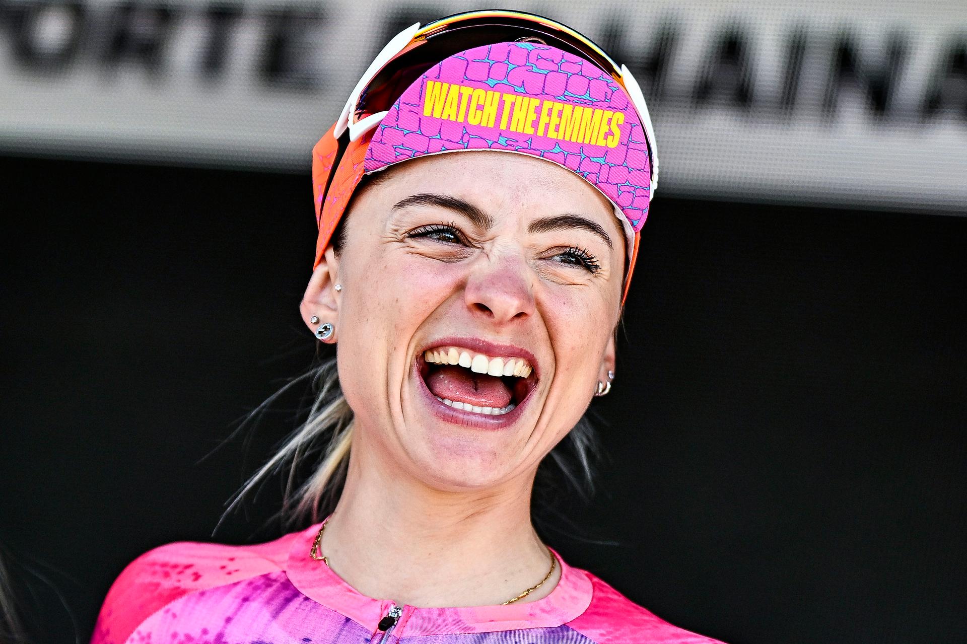 Italian Chiara Consonni pictured before pictured at the start of the women's race of the 'Paris-Roubaix' one day cycling race, 148,5 km from Denain to Roubaix, France, on Saturday 12 April 2025. BELGA PHOTO JASPER JACOBS