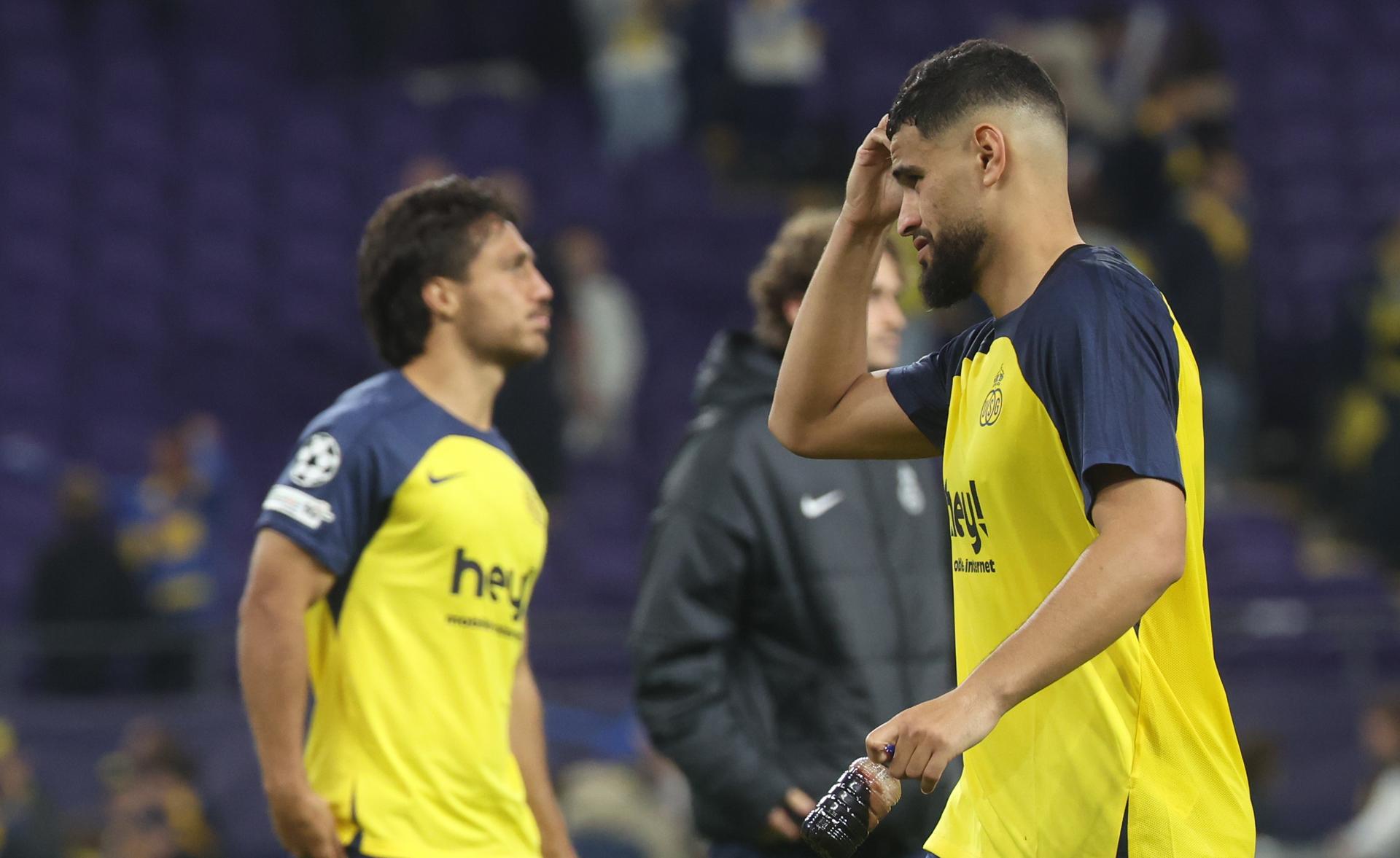 Union's Adem Zorgane looks dejected after losing a game between Belgian soccer team Royale Union Saint-Gilloise and English team Newcastle United FC, in Brussels, on Wednesday 01 October 2025, on the second day of the League phase of the UEFA Champions League tournament. BELGA PHOTO VIRGINIE LEFOUR