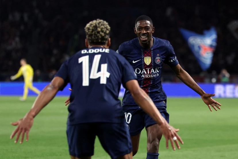 Paris Saint-Germain's French forward #10 Ousmane Dembele celebrates after scoring his team fifth goal during the UEFA Champions League semi-final first leg football match between Paris Saint-Germain (PSG) and Bayern Munich at the Parc des Princes in Paris on April 28, 2026.  ALAIN JOCARD / AFP