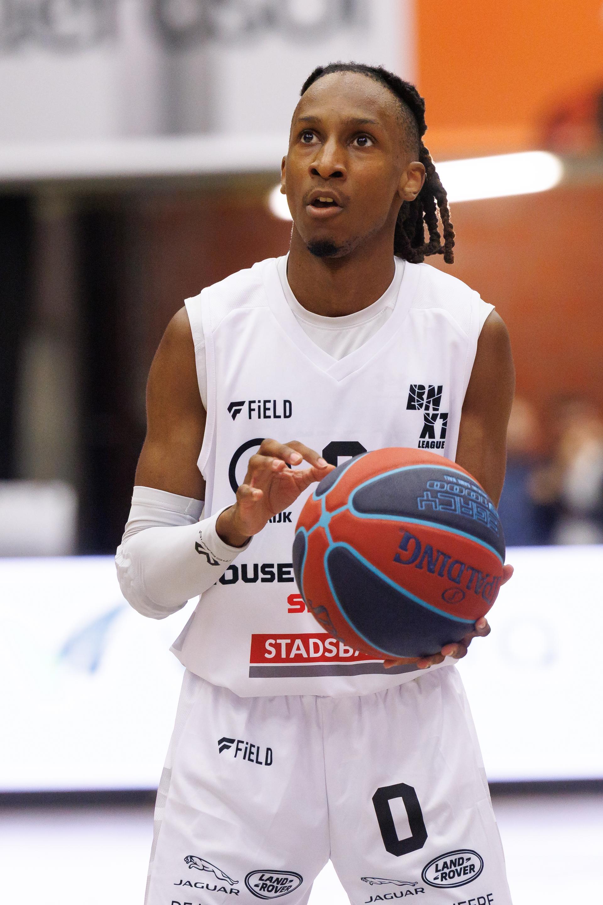 Kortrijk's Darren Williams pictured in action during a basketball match between House of Talents Spurs Kortrijk and Mons-Hainaut, Friday 10 October 2025 in Kortrijk, on day 3 of the 'BNXT League' first division basket championship. BELGA PHOTO KURT DESPLENTER