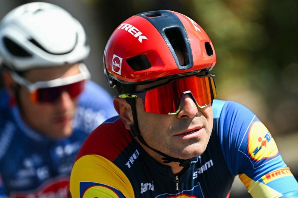 Lidl-Trek's Italian rider Jacopo Mosca cycles during the 115th Milan-SanRemo one-day classic cycling race, between Pavia and SanRemo, on March 16, 2024.  Marco BERTORELLO / AFP