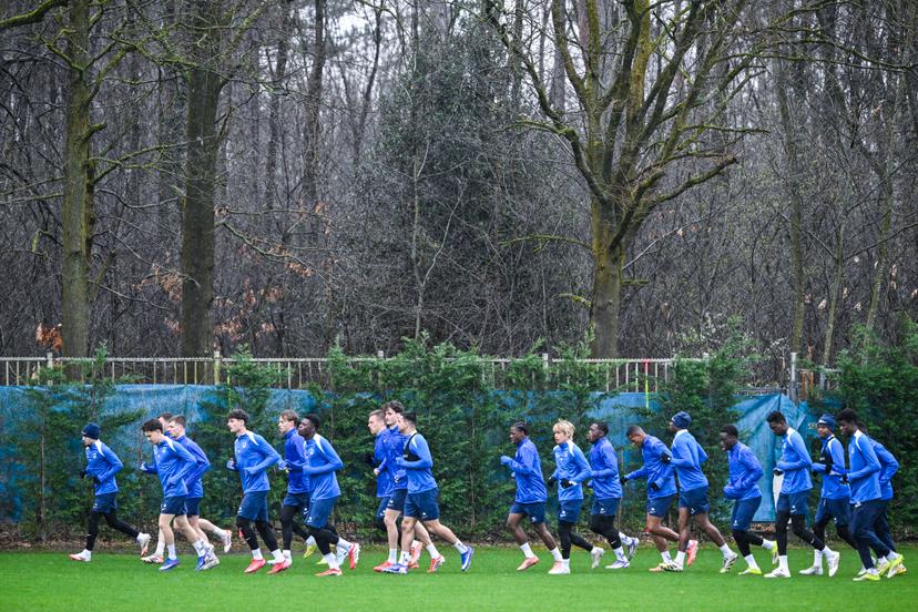 Genk's players pictured in action during a training session of Belgian soccer team KRC Genk, Wednesday 11 March 2026 in Genk. The team is preparing for tomorrow's match against German Freiburg, the first leg of the 1/16 Finals of the UEFA Europa League tournament. BELGA PHOTO TOM GOYVAERTS