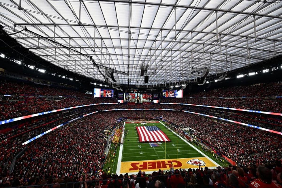 View of the stadium during Super Bowl LVIII between the Kansas City Chiefs and the San Francisco 49ers at Allegiant Stadium in Las Vegas, Nevada, February 11, 2024.  Patrick T. Fallon / AFP