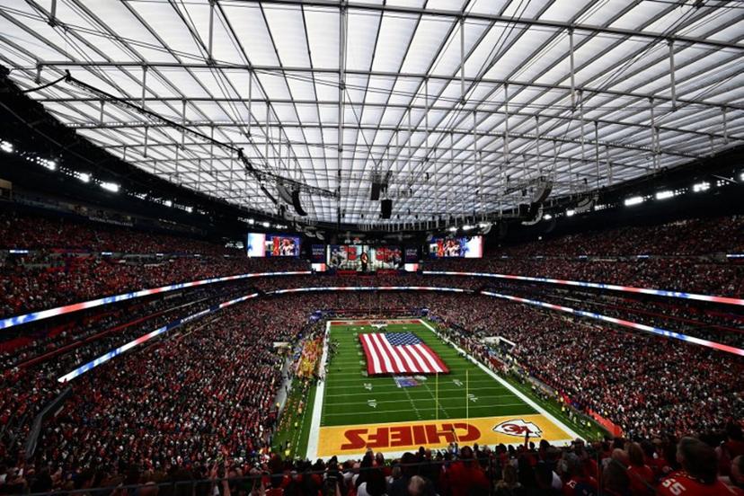 View of the stadium during Super Bowl LVIII between the Kansas City Chiefs and the San Francisco 49ers at Allegiant Stadium in Las Vegas, Nevada, February 11, 2024.  Patrick T. Fallon / AFP