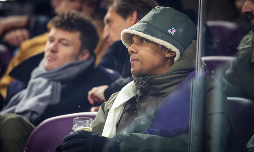 Singer Stromae pictured during a soccer game between RSC Anderlecht and Club Brugge, Sunday 12 January 2025 in Brussels, on day 21 of the 2024-2025 season of 'Jupiler Pro League' first division of the Belgian championship. BELGA PHOTO VIRGINIE LEFOUR