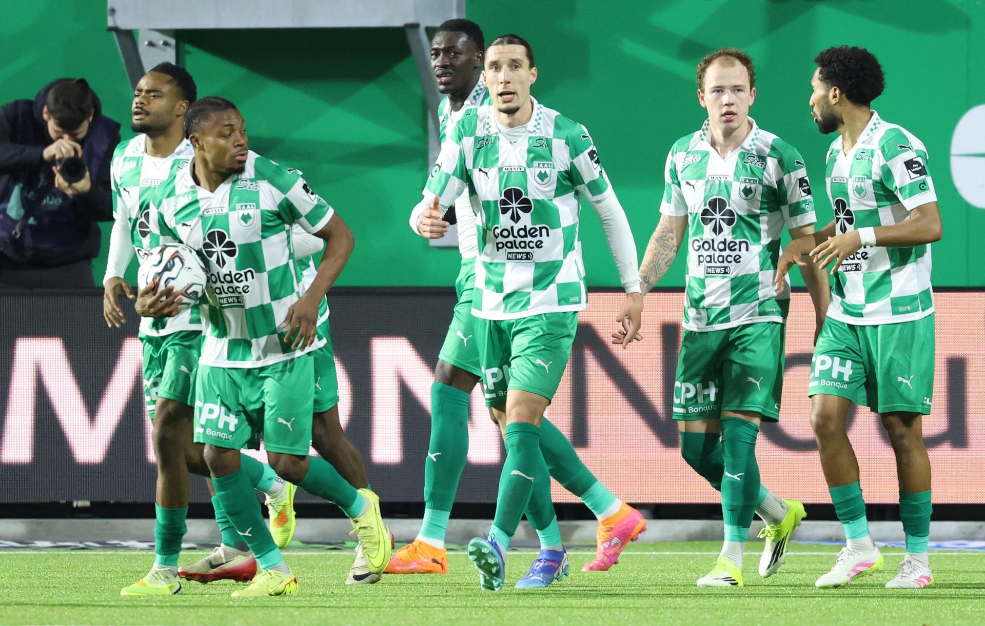 RAAL's Nolan Gillot celebrates after scoring during a soccer match between RAAL La Louviere and KAA Gent, Friday 30 January 2026 in La Louviere, on day 23 of the 2025-2026 'Jupiler Pro League' first division of the Belgian championship. BELGA PHOTO VIRGINIE LEFOUR