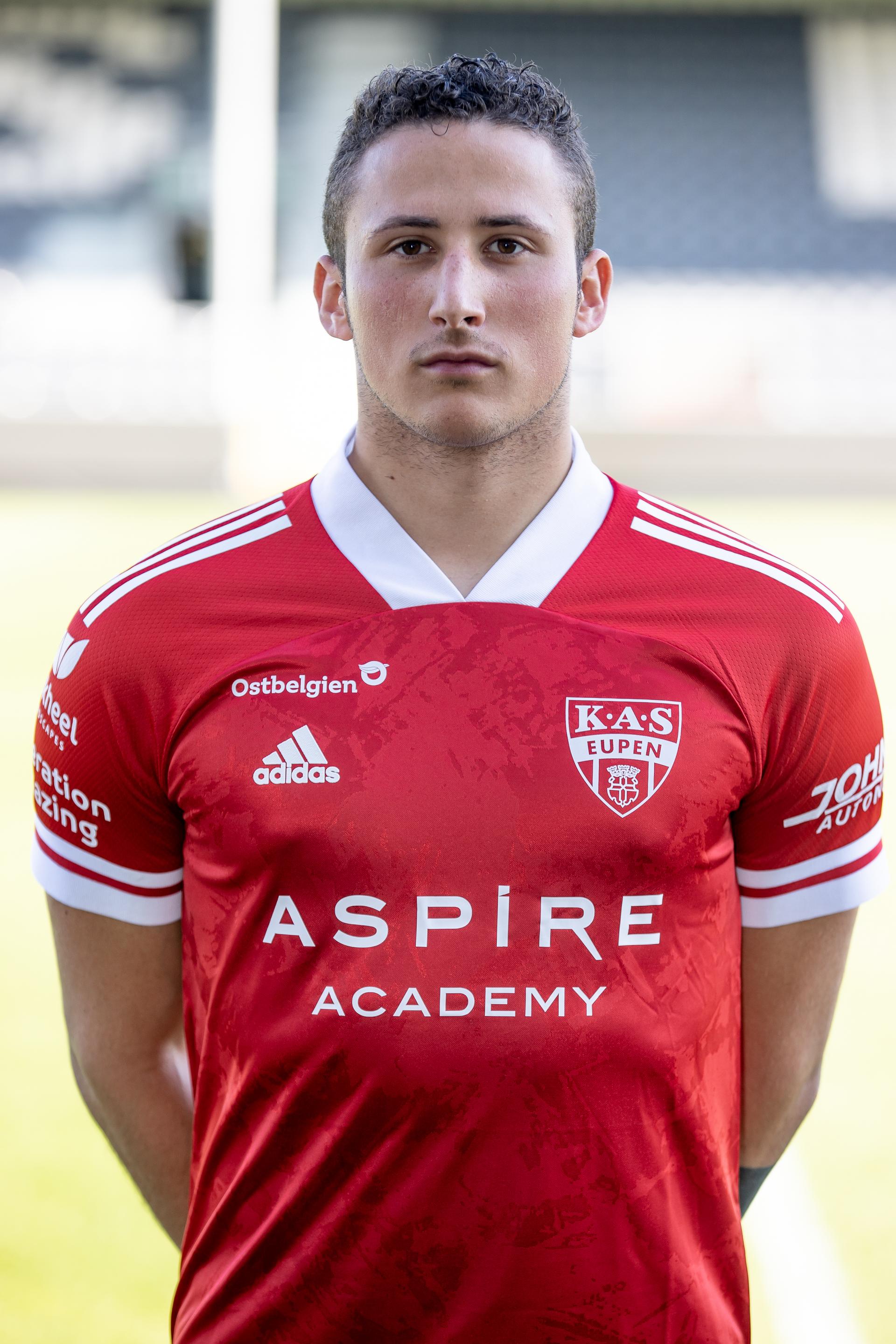 Eupen's goalkeeper Romain Matthys poses for the photographer, at the 2021-2022 season photoshoot of Belgian Jupiler Pro League club KAS Eupen, Monday 12 July 2021 in Eupen. BELGA PHOTO BRUNO FAHY