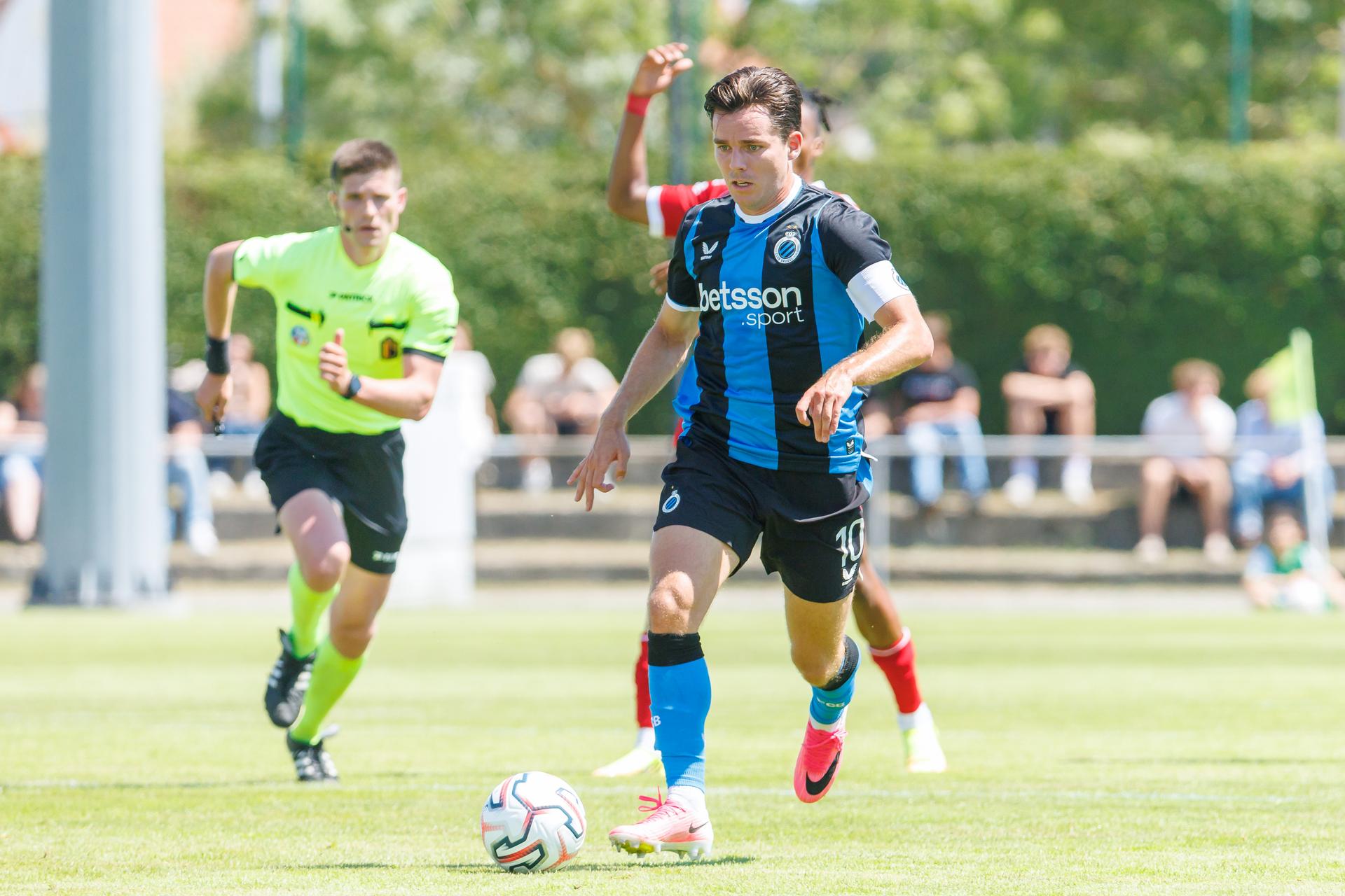 Club's Hugo Vetlesen pictured in action during a friendly soccer game between KV Kortrijk vs Club Brugge, on Saturday 04 July 2026 in Knokke-Heist, in preparation of the upcoming 2026-2027 Belgian first division soccer season. BELGA PHOTO KURT DESPLENTER
