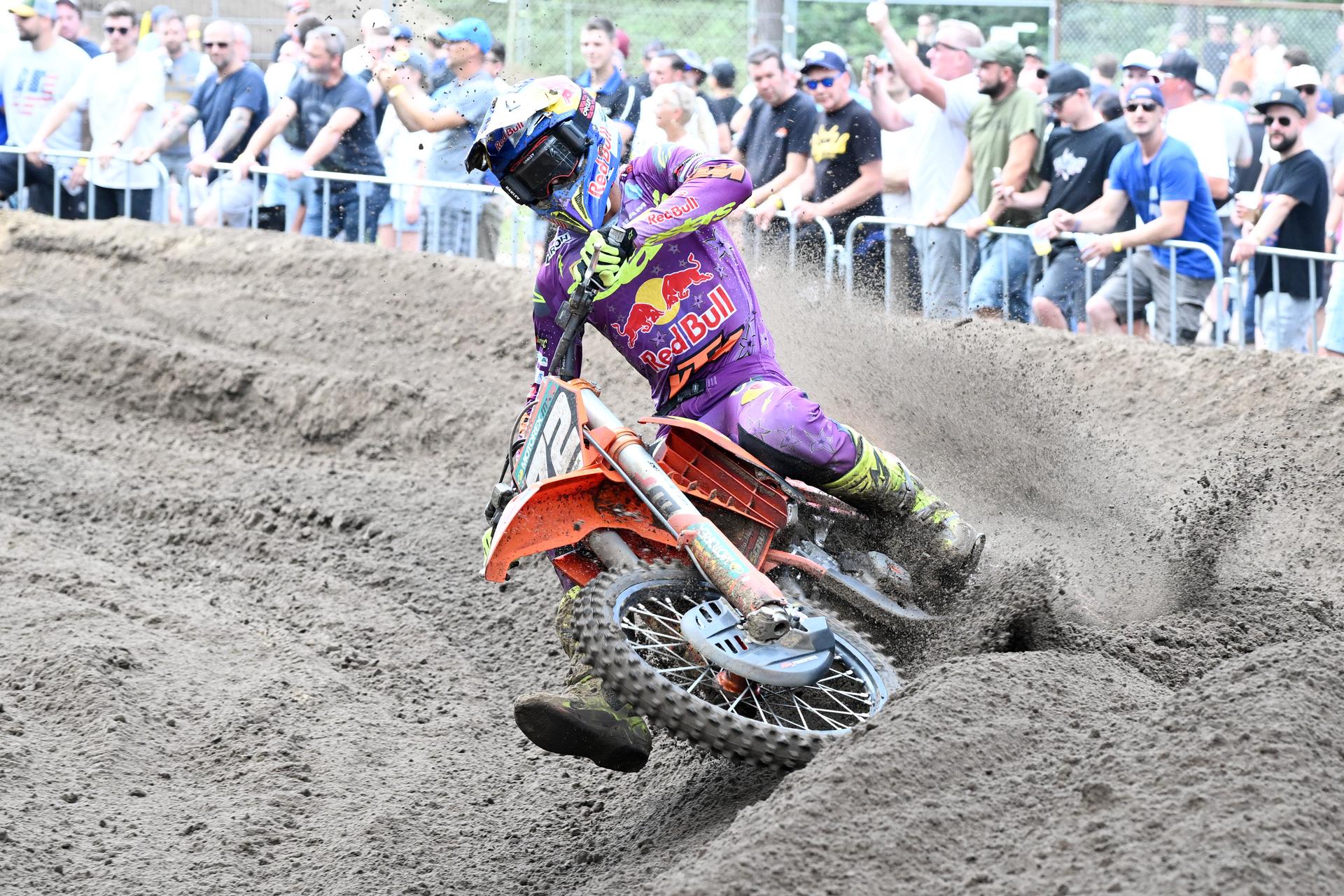 Belgian Liam Everts pictured in action during the Belgian Championships motocross at Keiheuvel, in Balen, Thursday 15 August 2024. BELGA PHOTO MAARTEN STRAETEMANS