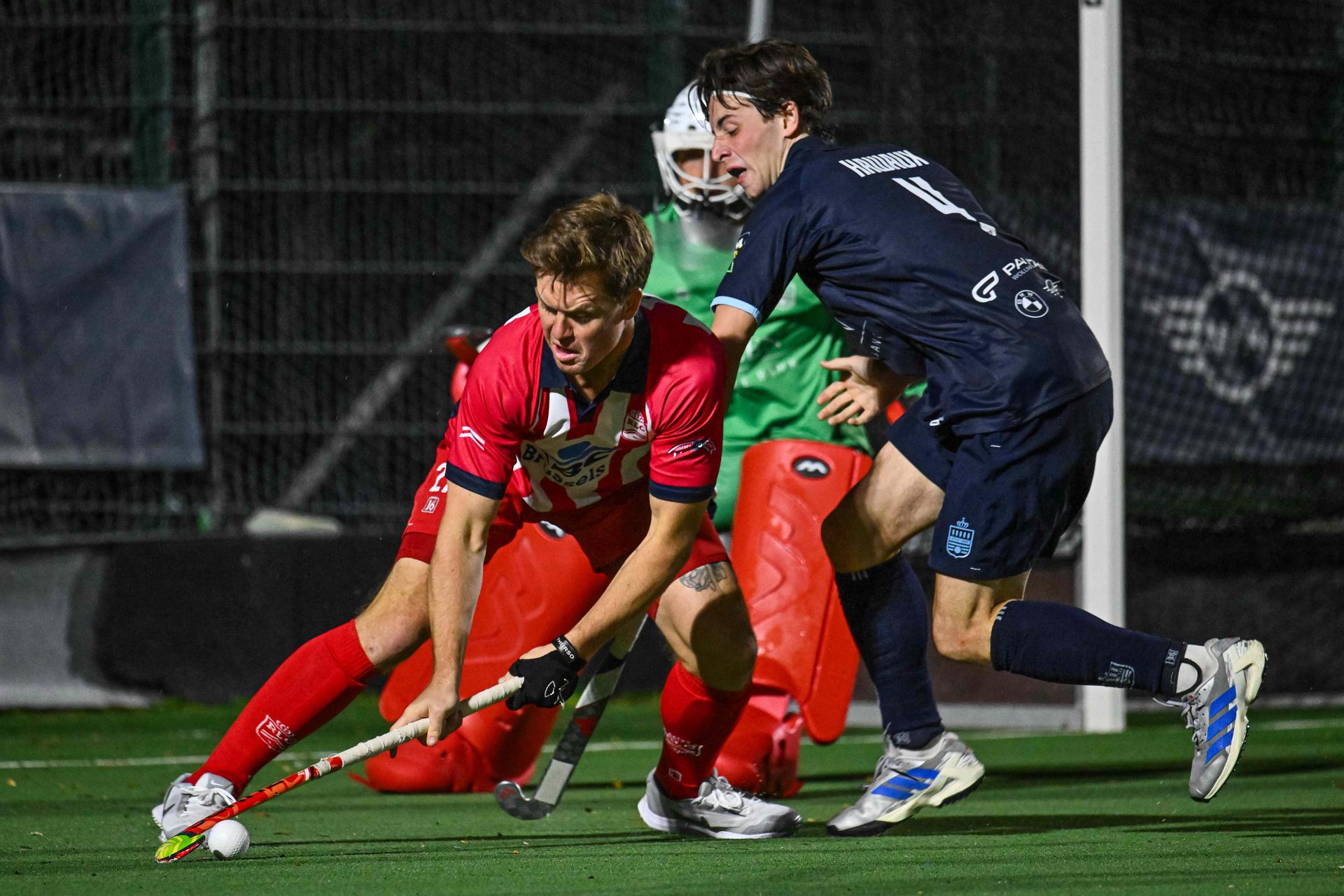 Leopold's Tom Boon celebrate after scoring during a hockey game between Royal Oree and Leopold, Friday 25 September 2026 in Brussels, on day 2 of the Belgian first division hockey championship.  BELGA PHOTO EMILE WINDAL