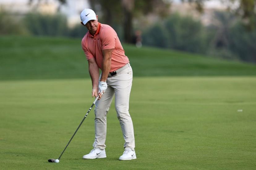 Northern Ireland's Rory McIlroy lines up a shot on day four of the Dubai Desert Classic 2025 golf tournament at the Emirates Golf Club in Dubai on January 19, 2025.  Fadel Senna / AFP