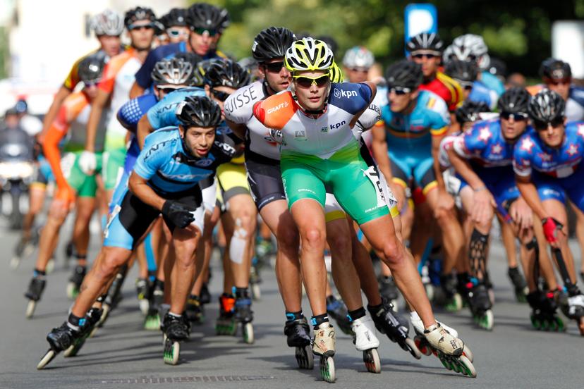 20130831 - OOSTENDE, BELGIUM: Dutch Jan van Loon pictured during the men's marathon race at the World championships roller speed skating, Saturday 31 August 2013 in Oostende. BELGA PHOTO KRISTOF VAN ACCOM