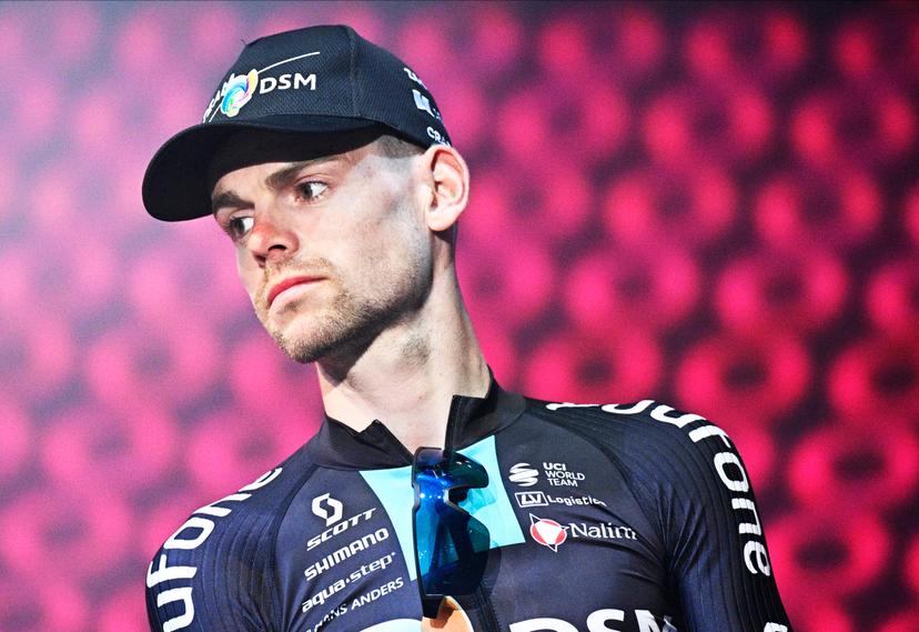 Belgian Harm Vanhoucke of Team DSM pictured during the team presentation ahead of the 2023 Giro D'Italia cycling race, in Pescara, in Italy, Thursday 04 May 2023. The 2023 Giro takes place from 06 to 28 May 2023. BELGA PHOTO JASPER JACOBS