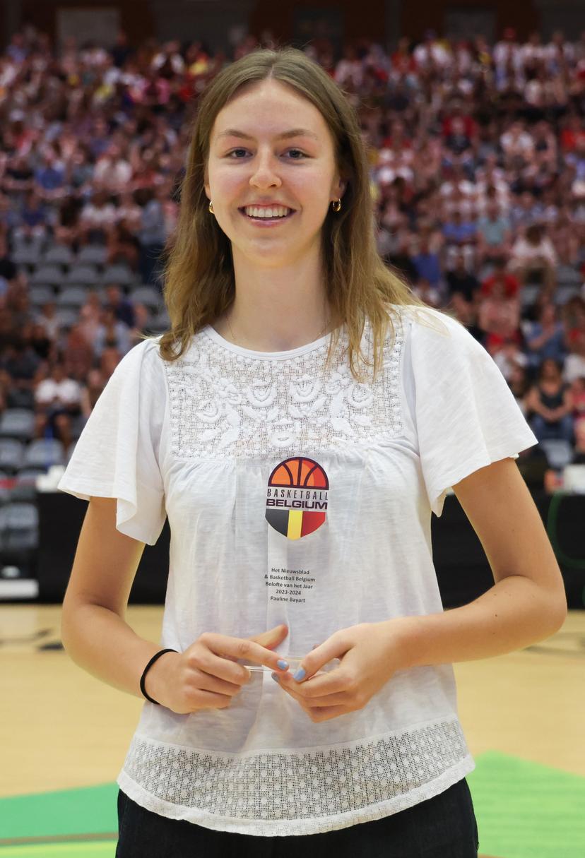 Pauline Bayart pictured before a basketball match between Belgian national women team 'the Belgian Cats' and China, Friday 28 June 2024 in Kortrijk, during a preparation tournament for the 2024 Summer Olympics in Paris, France. BELGA PHOTO VIRGINIE LEFOUR