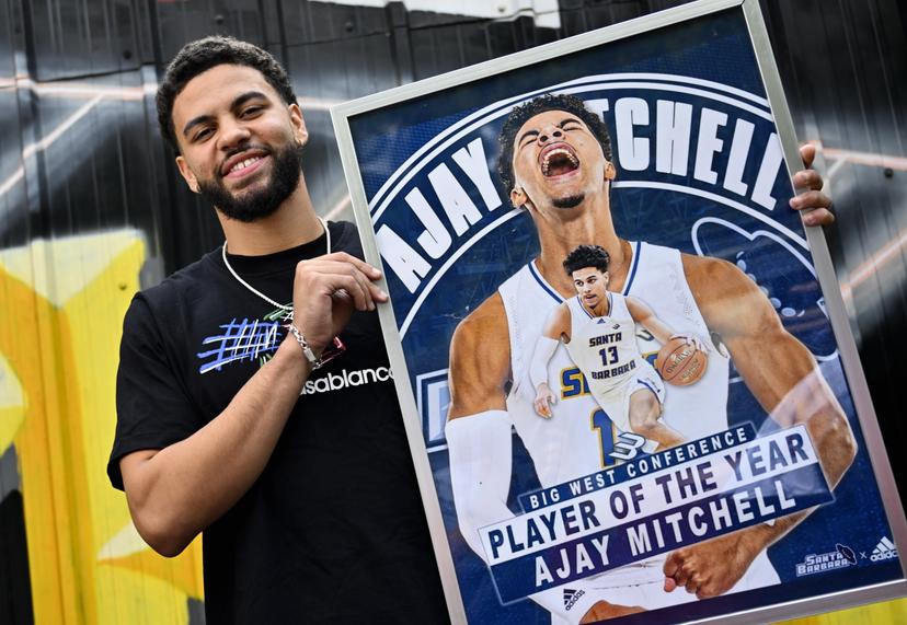 Ajay Mitchell poses for the photographer during a press conference regarding the NBA US basketball competition on Wednesday 30 July 2025 in Ans. Oklahoma City Thunder, featuring Belgian point guard Mitchell, won the league. BELGA PHOTO ERIC LALMAND