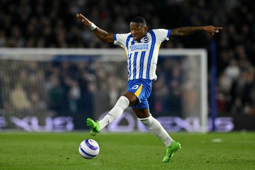Brighton's Ecuadorian defender #30 Pervis Estupinan attempts to control the ball during the English Premier League football match between Brighton and Hove Albion and Aston Villa at the American Express Community Stadium in Brighton, southern England on April 2, 2025.  Glyn KIRK / AFP