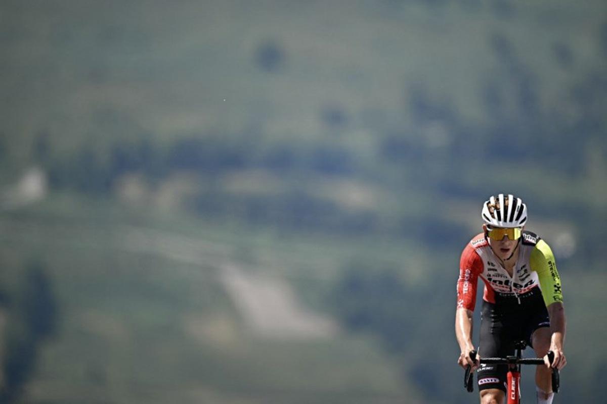 Intermarche - Wanty team's French rider Louis Barre cycles to the finish line of the 13th stage of the 112th edition of the Tour de France cycling race, 10.9 km individual time trial between Loudenvielle and Peyragudes, in the Pyrenees mountains of southwestern France, on July 18, 2025.  Loic VENANCE / AFP