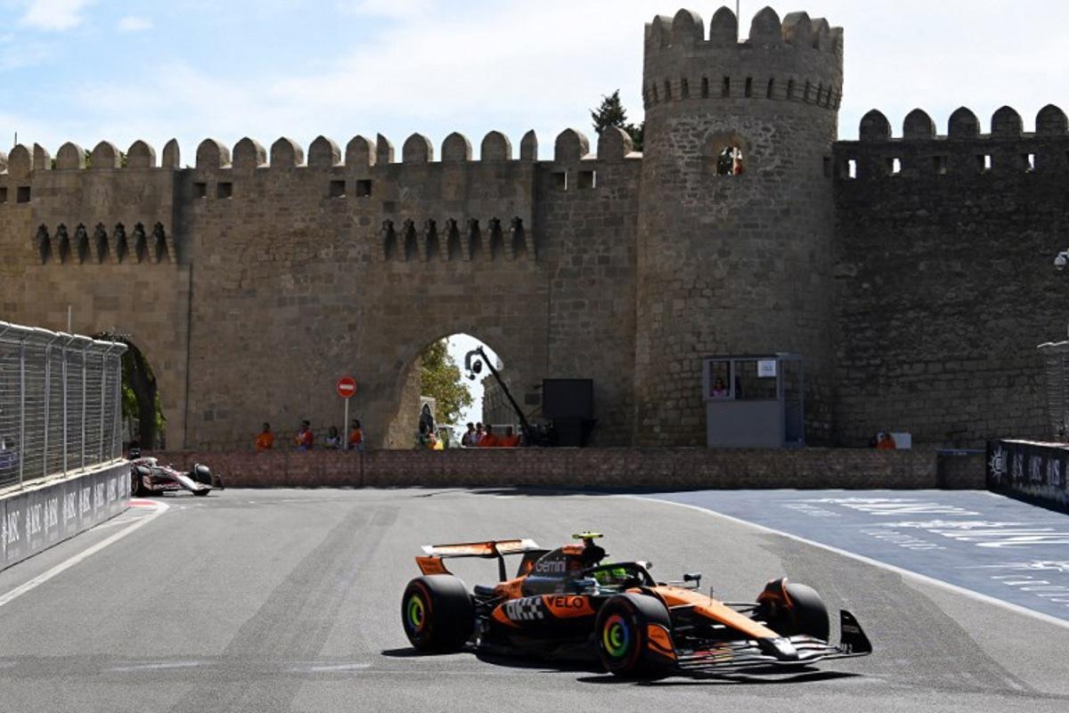 McLaren's British driver Lando Norris drives during a practice session of the Formula One Azerbaijan Grand Prix at the Baku City Circuit in Baku on September 20, 2025.  Alexander NEMENOV / AFP