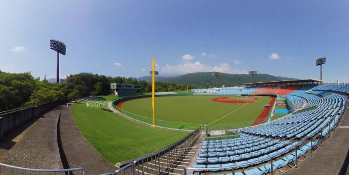 This 360 photo (equirectangular panorama) shows the Fukushima Azuma baseball stadium, venue for the baseball and softball competition at the Tokyo 2020 Olympic Games, in Fukushima on August 3, 2019.  Charly TRIBALLEAU / AFP This picture is an equirectangular panoramic photo displayable in a 360° interactive animated page. To embed this content in a website, first download the photo, then import it in a player, or, insert this link in an Iframe: https://roundme.com/tour/448416

