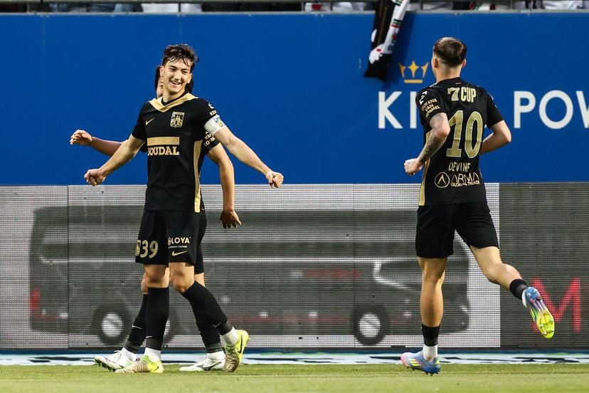 Westerlo's Thomas Van Den Keybus celebrates after scoring during a soccer match between Oud-Heverlee Leuven and KVC Westerlo, Friday 16 May 2025 in Heverlee, on day 9 (out of 10) of the Europe Play-offs of the 2024-2025 'Jupiler Pro League' first division of the Belgian championship. BELGA PHOTO BRUNO FAHY