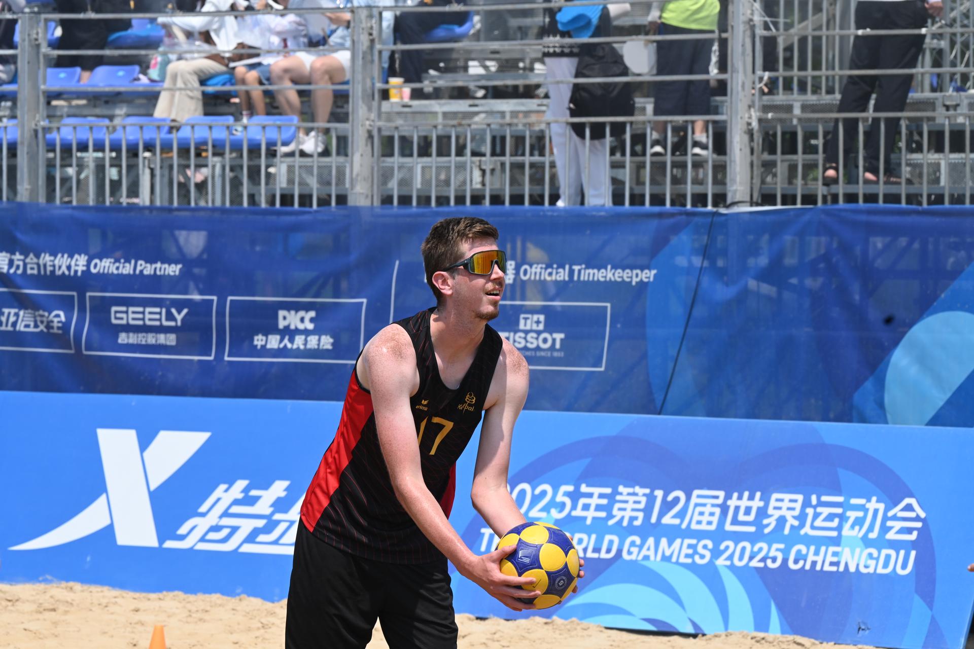 ATTENTION EDITORS - HANDOUT PICTURE - EDITORIAL USE ONLY - MANDATORY CREDIT BOIC - COIB   - Axel Van Genechten of The Belgian Scorpions pictured during the beach korfball event at;  the World Games 2025, in Chenghdu, China, on Friday 15 AUgust 2025. This year, the World Games take place from 07 to 17 augustus. PHOTO HANDOUT BOIC - COIB