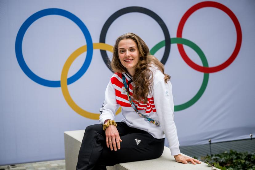 Belgian speed skater Isabelle van Elst poses for the photographer at a press conference of the Belgian Olympic and Interfederal Committee (COIB) before the Milano Cortina 2026 Olympic Winter Games, on Saturday 07 February 2026 in Milan, Italy. The XXV Winter Olympics take place from 6 to 22 February 2026 in Italy. BELGA PHOTO JASPER JACOBS