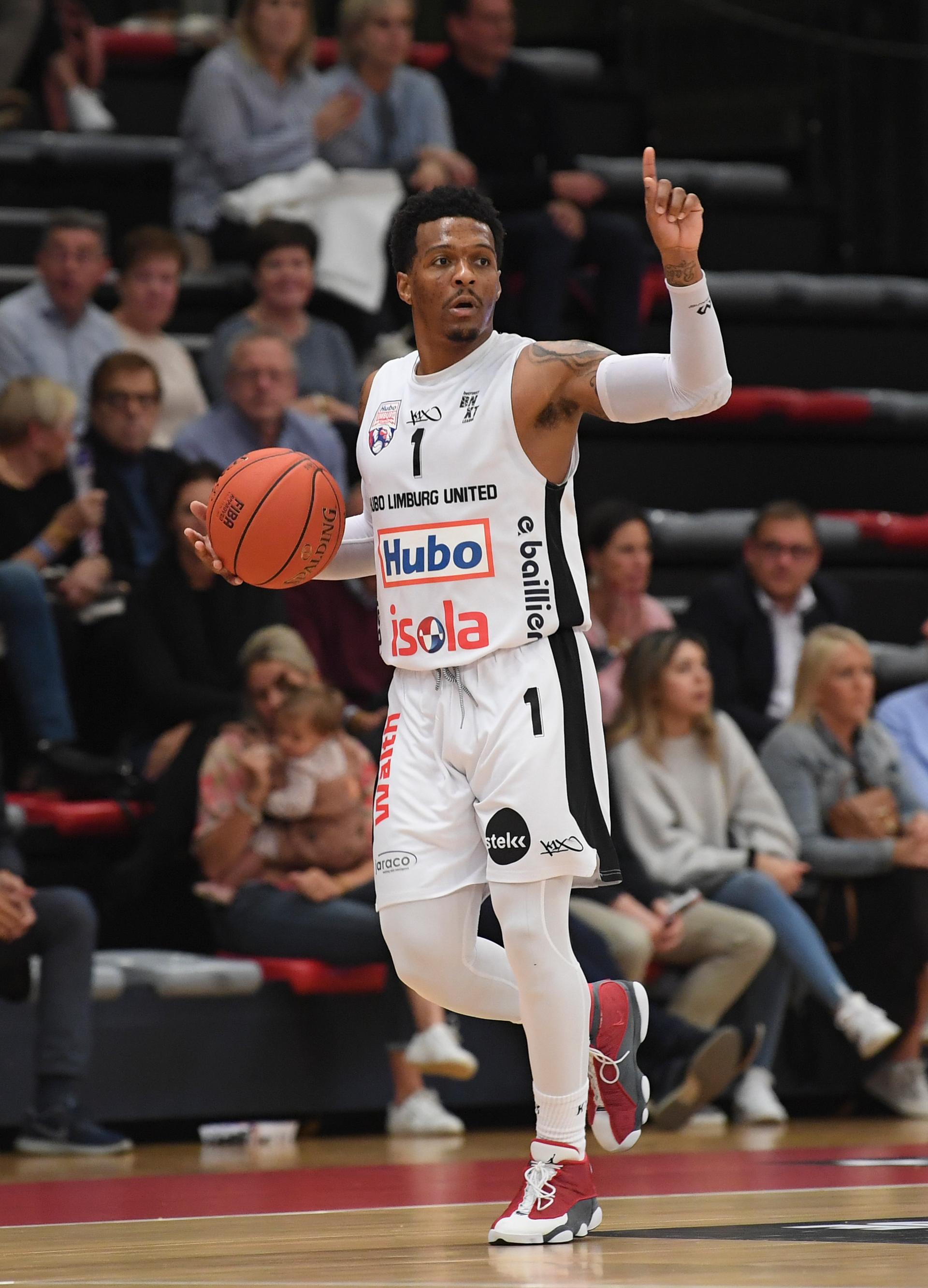 Limburg's Silas Melson controls the ball during a basketball match between Limburg United and Spirou Charleori, Friday 01 October 2021 in Hasselt, on day 4 of the National Round Belgium in the 'BNXT League' Belgian first division basket championships. BELGA PHOTO JOHN THYS