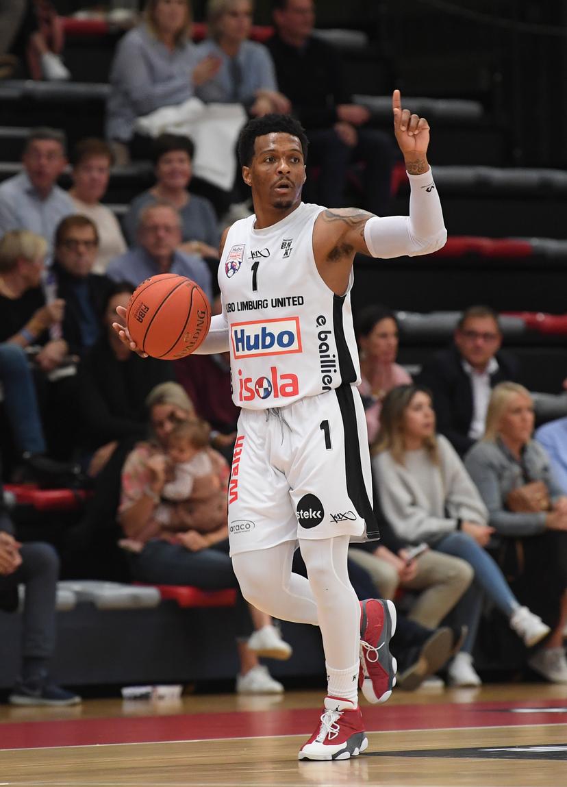Limburg's Silas Melson controls the ball during a basketball match between Limburg United and Spirou Charleori, Friday 01 October 2021 in Hasselt, on day 4 of the National Round Belgium in the 'BNXT League' Belgian first division basket championships. BELGA PHOTO JOHN THYS