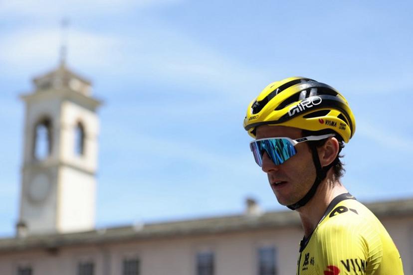 Team Visma-Lease a Bike's British rider Simon Yates looks on before the start of the 18th stage of the 108th Giro d'Italia cycling race of 144kms from Morbegno to Cesano Maderno on May 29, 2025.  Luca Bettini / AFP