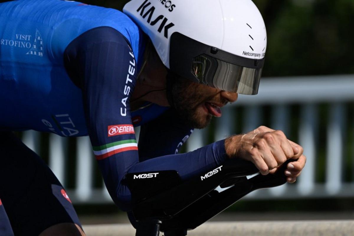 Italy's Filippo Ganna competes in the Men's Elite individual time trial during 2026 Union Cycliste Internationale (UCI) Road World Championships in Montreal, Quebec, on September 20, 2026.  Andrej Ivanov / AFP