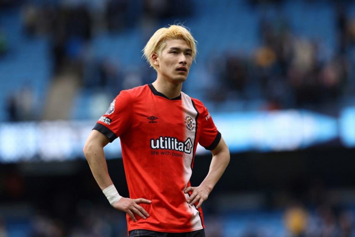 Luton Town's Japanese defender #27 Daiki Hashioka reacts to their defeat after the English Premier League football match between Manchester City and Luton Town at the Etihad Stadium in Manchester, north west England, on April 13, 2024. Man City won the game 5-1. Darren Staples / AFP