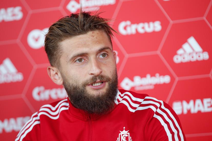 Standard's Nicolas Gavory pictured during a press conference on the next game of Belgian soccer team Standard de Liege, Friday 27 August 2021 in Liege. BELGA PHOTO BRUNO FAHY