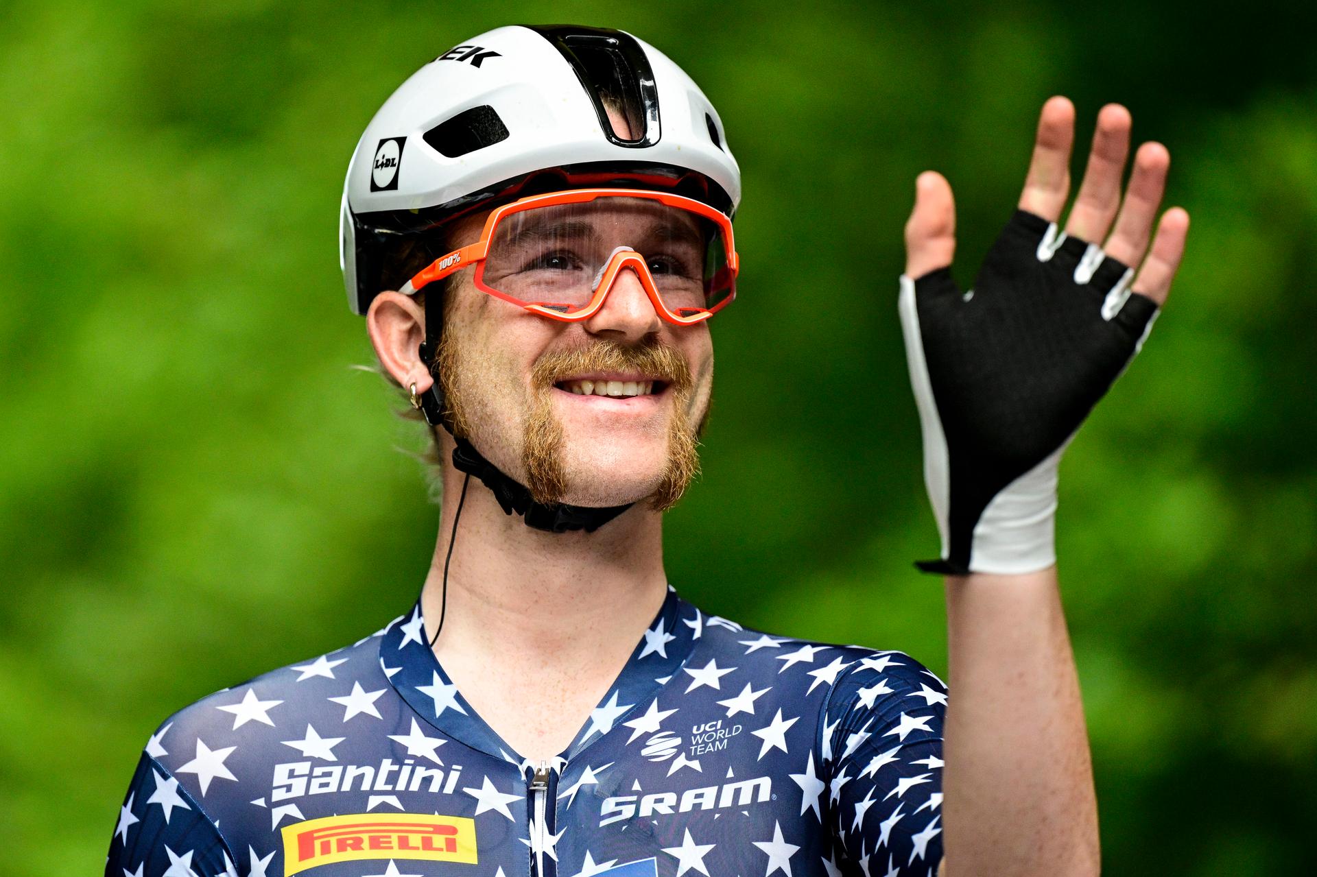 US' Quinn Simmons of Lidl-Trek pictured ahead of the stage 20 of the 2025 Tour de France cycling race, from Nantua to Montpellier (185km), on Saturday 26 July 2025 in France. The 112th edition of the Tour de France starts on Saturday 5 July in Lille, France, and will finish in Paris, France on the 27th of July. BELGA PHOTO DIRK WAEM