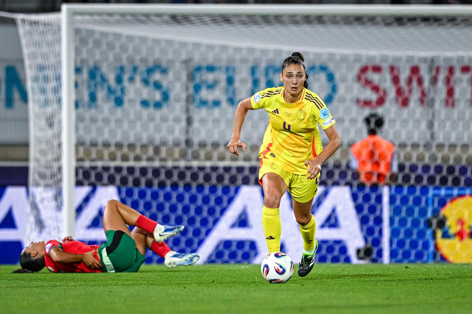 Amber TYSIAK of Belgium during the women's UEFA Euro 2025 match between Portugal and Belgium at Stade de Tourbillon on July 11, 2025 in Sion, Switzerland. (Photo by Baptiste Fernandez/Icon Sport) BENELUX ONLY