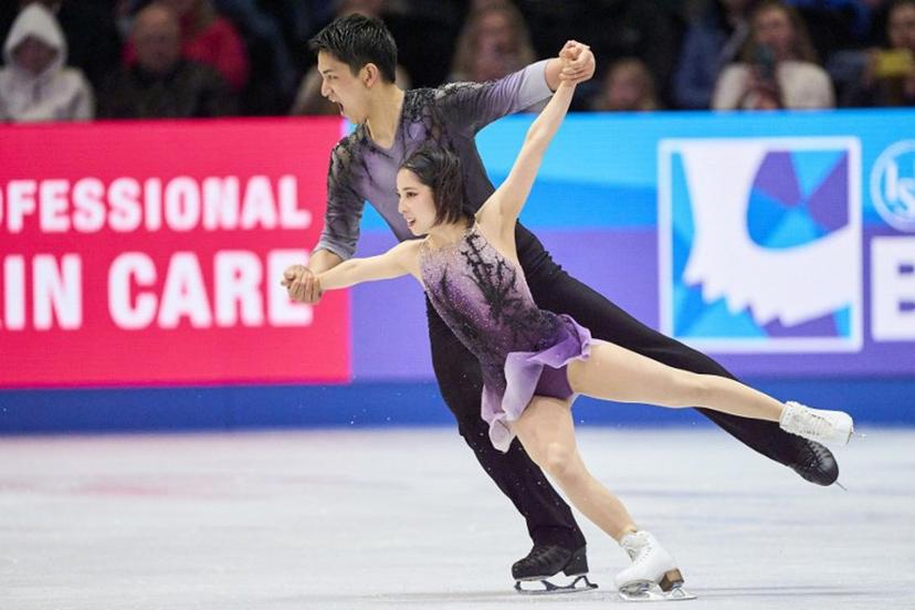 Japan's Riku Miura and Ryuichi Kihara skate during the Pairs Short program of the 2025 ISU World Figure Skating Championships at TD Garden in Boston, Massachusetts, on March 26, 2025.  Geoff Robins / AFP