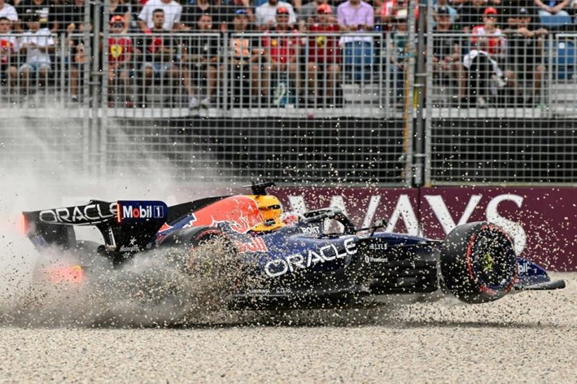 Red Bull Racing's Dutch driver Max Verstappen crashes during the qualifying session of the Formula One Australian Grand Prix at the Albert Park Circuit in Melbourne on March 7, 2026.   Paul Crock / AFP