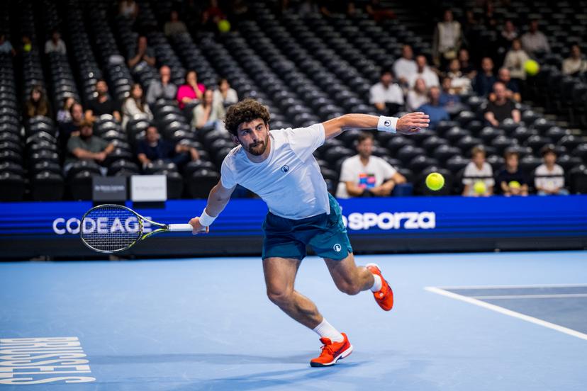 Buvaysar Gadamauri of Belgium pictured in action during the European Open ATP tennis tournament in Brussels, on Saterday 17 October. This year's edition of the tournament is taking place from 17 to 25 October BELGA PHOTO JASPER JACOBS
