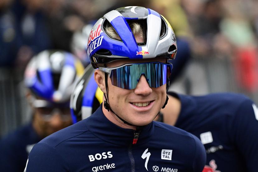 Belgian Maxim Van Gils of RedBull-BORA-hansgrohe pictured at the start of the men's race of the 'La Fleche Wallonne', one day cycling race (Waalse Pijl - Walloon Arrow), 205,2 km from Ciney to Huy, Wednesday 23 April 2025. BELGA PHOTO DIRK WAEM