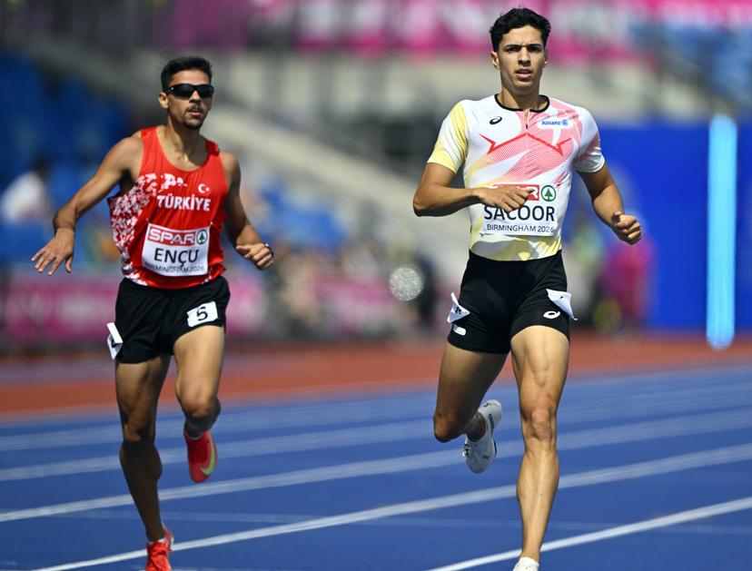 Belgian Jonathan Sacoor pictured in action during the 1st round of the men's 400m race at the European Athletics Championships (August 10-18) in Birmingham, United Kingdom, on Monday 10 August 2026. BELGA PHOTO ERIC LALMAND